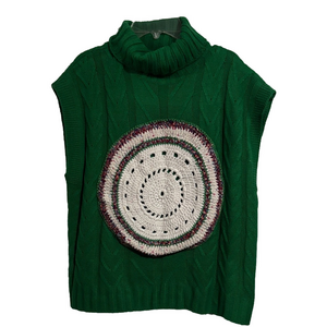 Upcycled Green Cable Knit Sweater Vest with Crochet/Doily Detail Size M